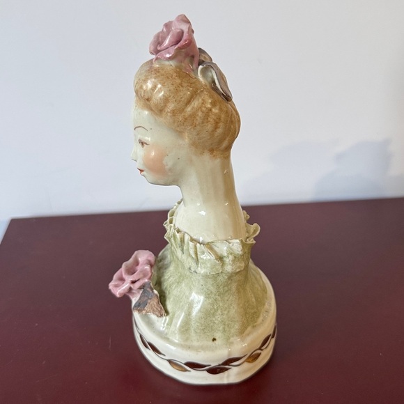 Cordey 1940s Porcelain Figurine Elegant Ceramic Bust with Pink Accents - Picture 8 of 11